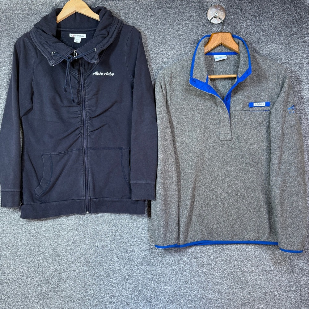 Alaska Airlines Sweatshirt Lot of 2 Navy Blue L Zip Cutter & Buck Columbia